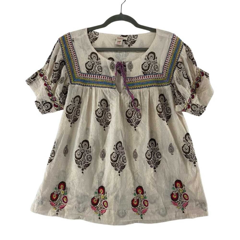 Sundance Embellished Short Sleeve Top Size Large Embroidered